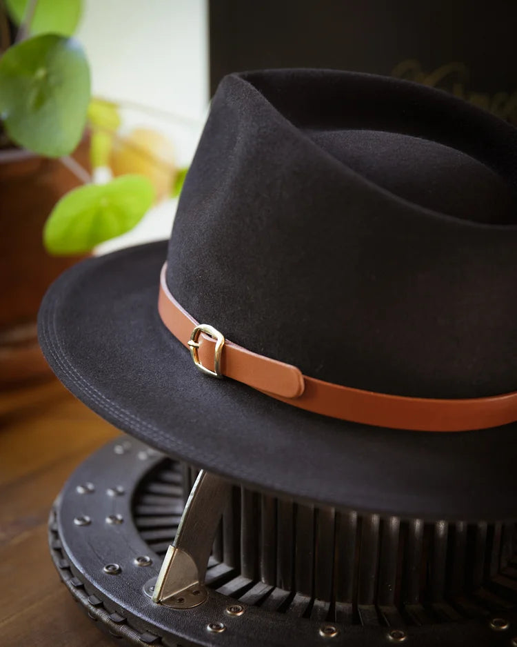 Bespoke Handmade Fedora - Leather hat band - Black