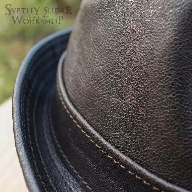 Mickey O'Neil hat / Fedora Leather Hat - Brad Pitt Same Style