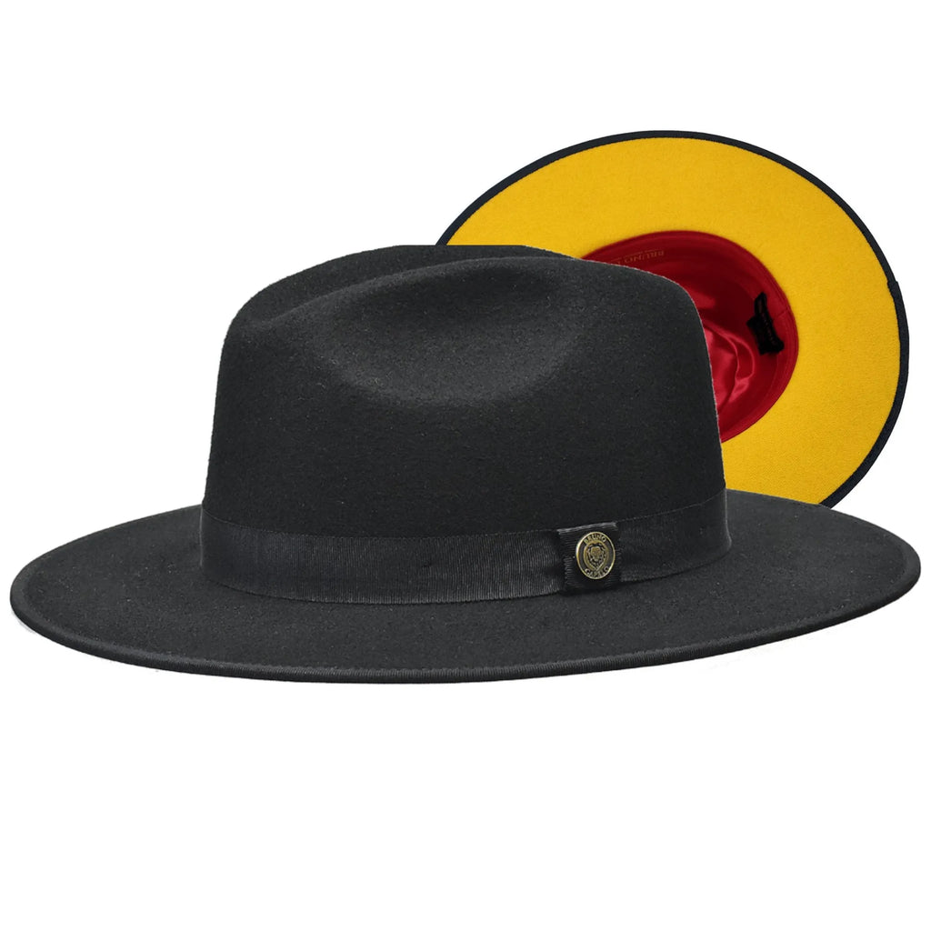Bruno Capelo Monarch Gold Bottom Wide Brim Wool Fedora - Royal / Gold