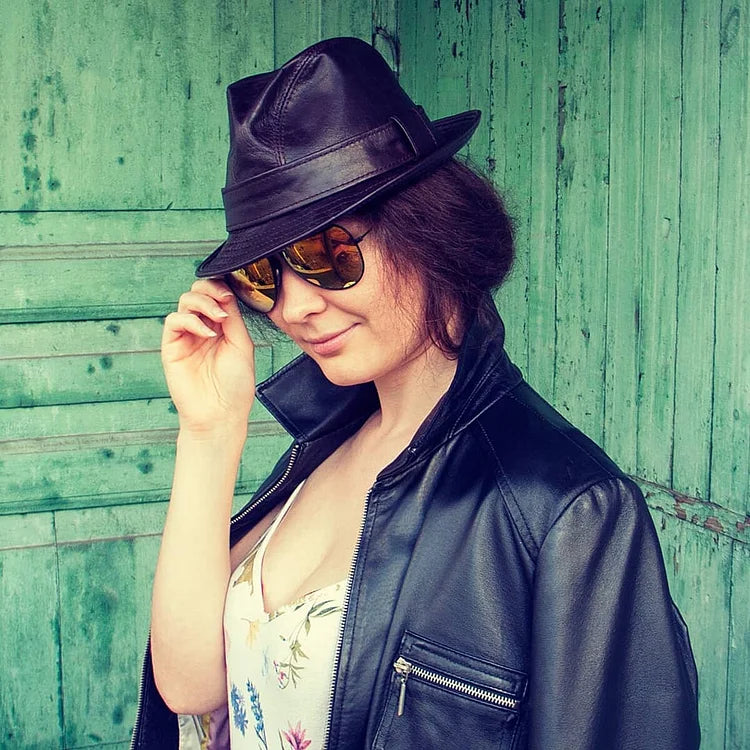Mickey O'Neil hat / Fedora Leather Hat - Brad Pitt Same Style