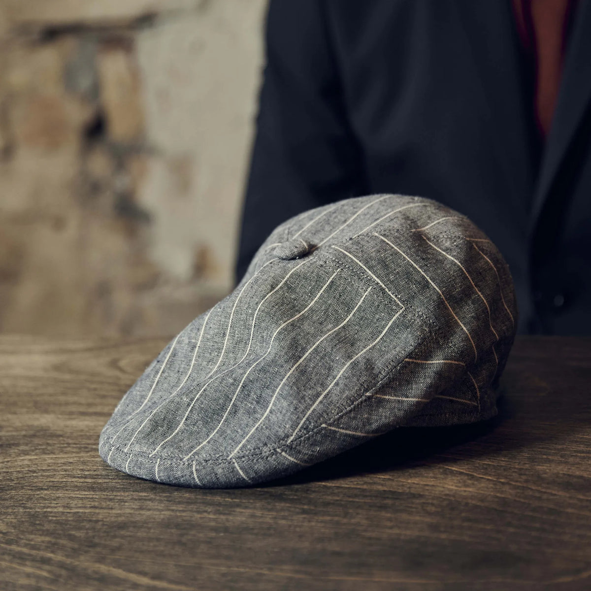 Blue & White Striped Moda Flat Cap