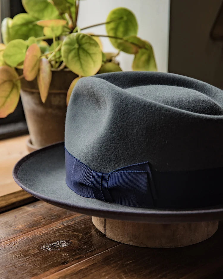Bespoke Handmade Fedora - Special hat band - Gray - navy