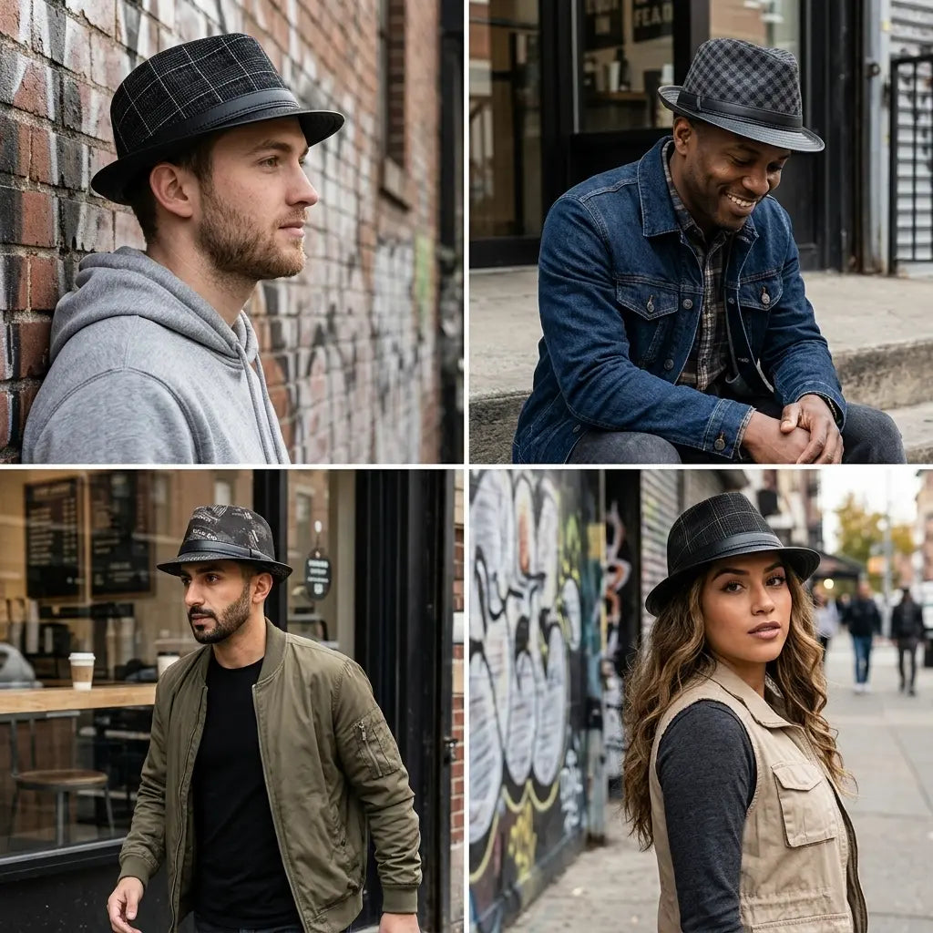 Bayeux Black Genuine Leather Trilby Hat