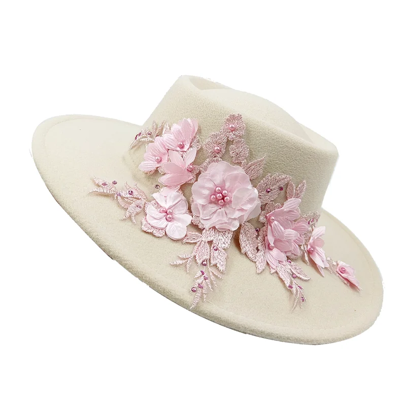 Dujardin Floral Wide Brimmed Porkpie Hat