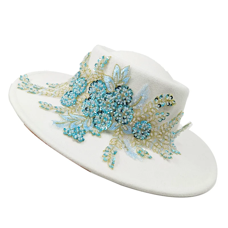 Dujardin Floral Wide Brimmed Porkpie Hat