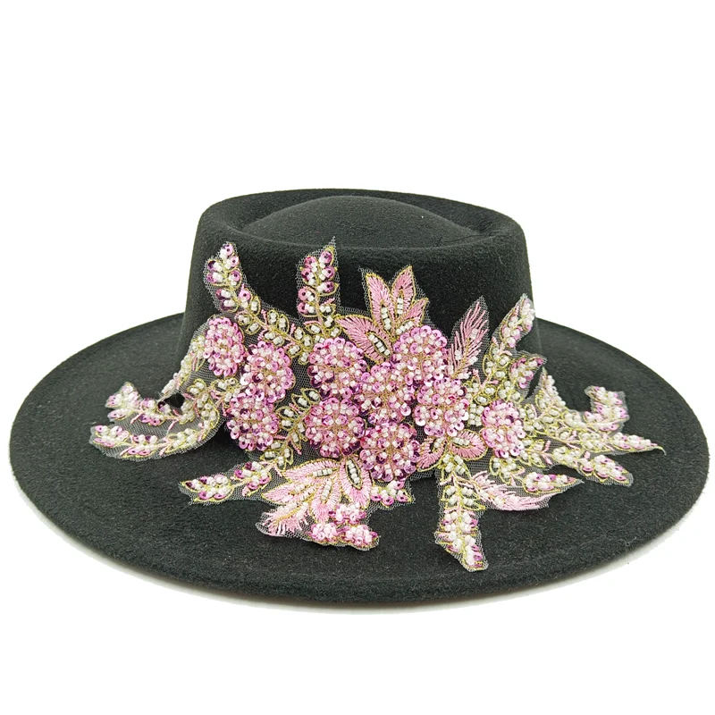 Dujardin Floral Wide Brimmed Porkpie Hat