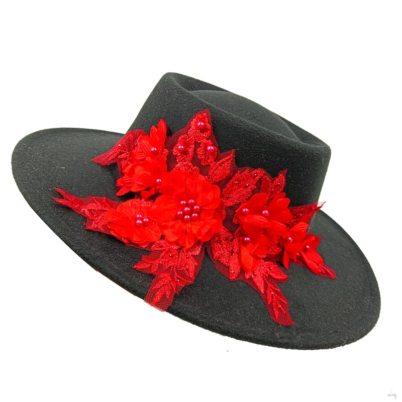 Dujardin Floral Wide Brimmed Porkpie Hat