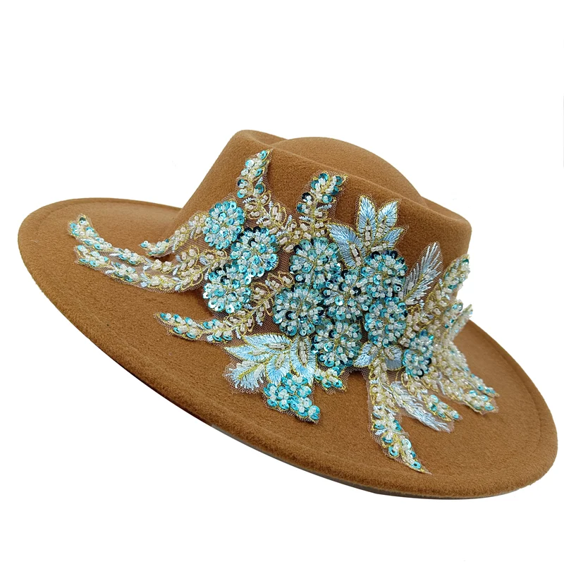 Dujardin Floral Wide Brimmed Porkpie Hat