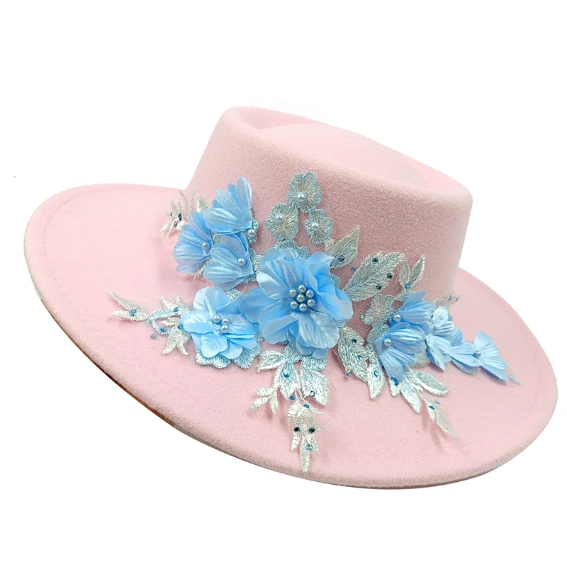 Dujardin Floral Wide Brimmed Porkpie Hat