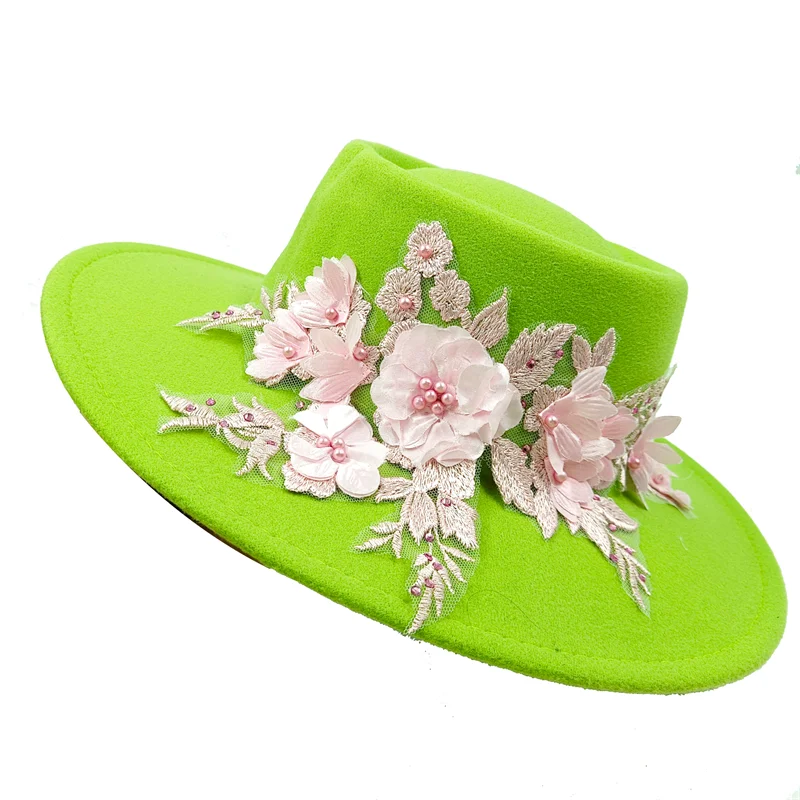 Dujardin Floral Wide Brimmed Porkpie Hat