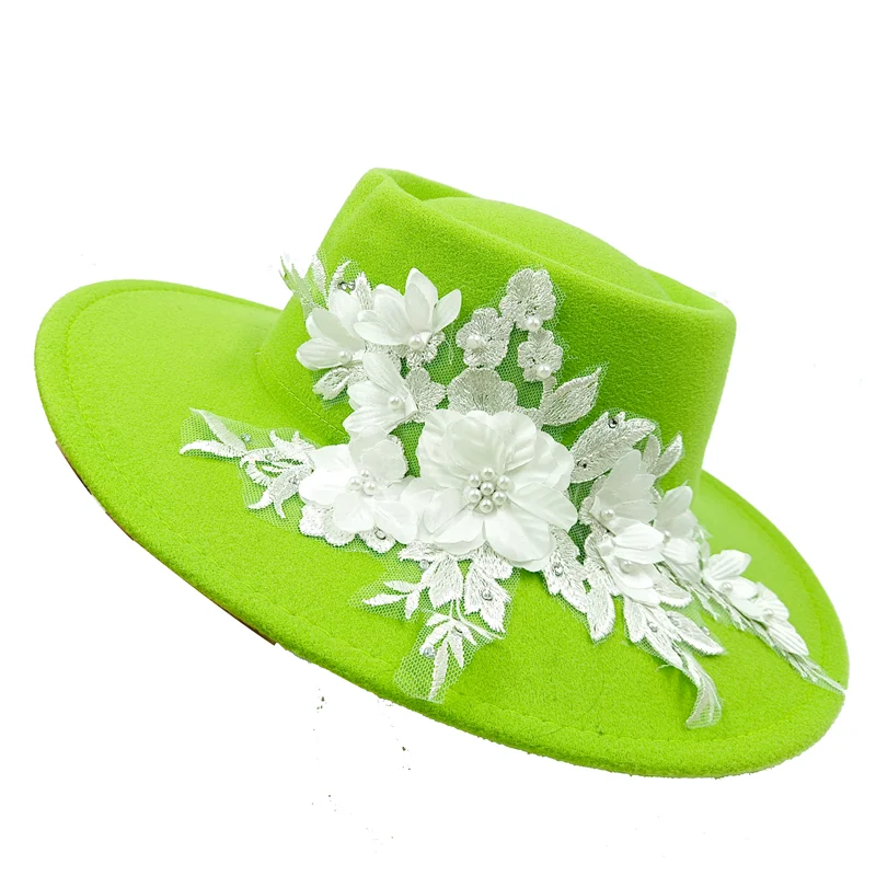 Dujardin Floral Wide Brimmed Porkpie Hat