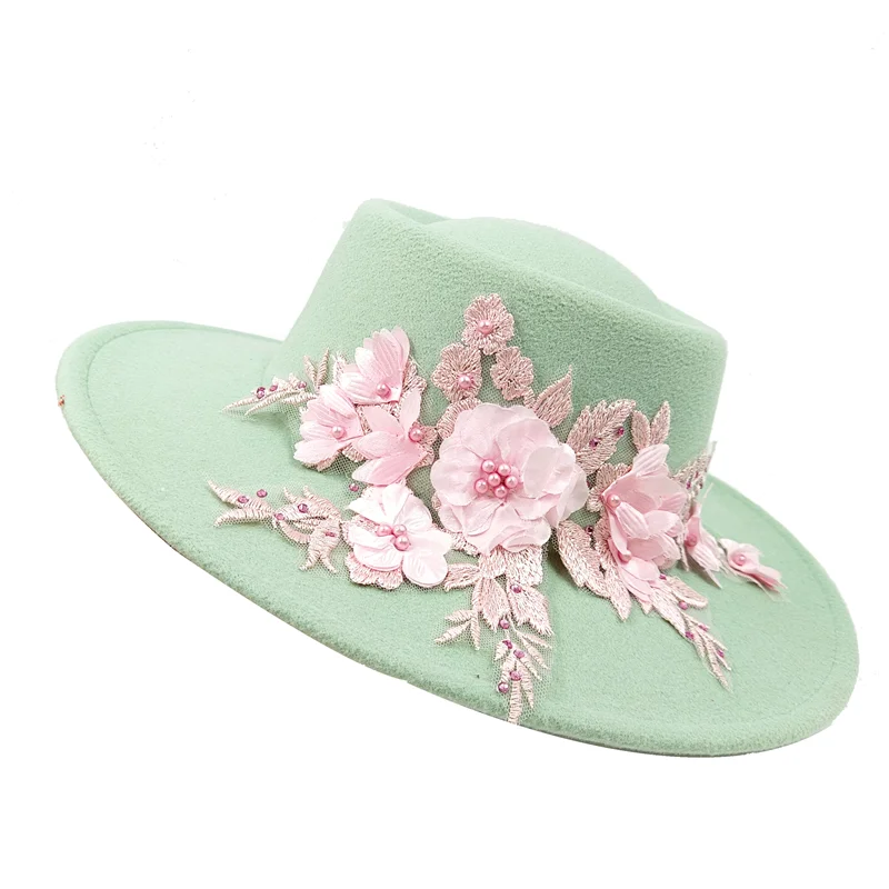 Dujardin Floral Wide Brimmed Porkpie Hat