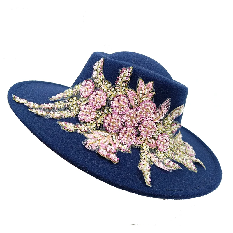 Dujardin Floral Wide Brimmed Porkpie Hat