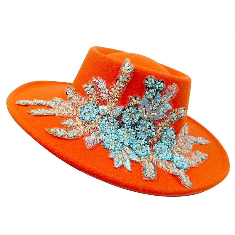 Dujardin Floral Wide Brimmed Porkpie Hat