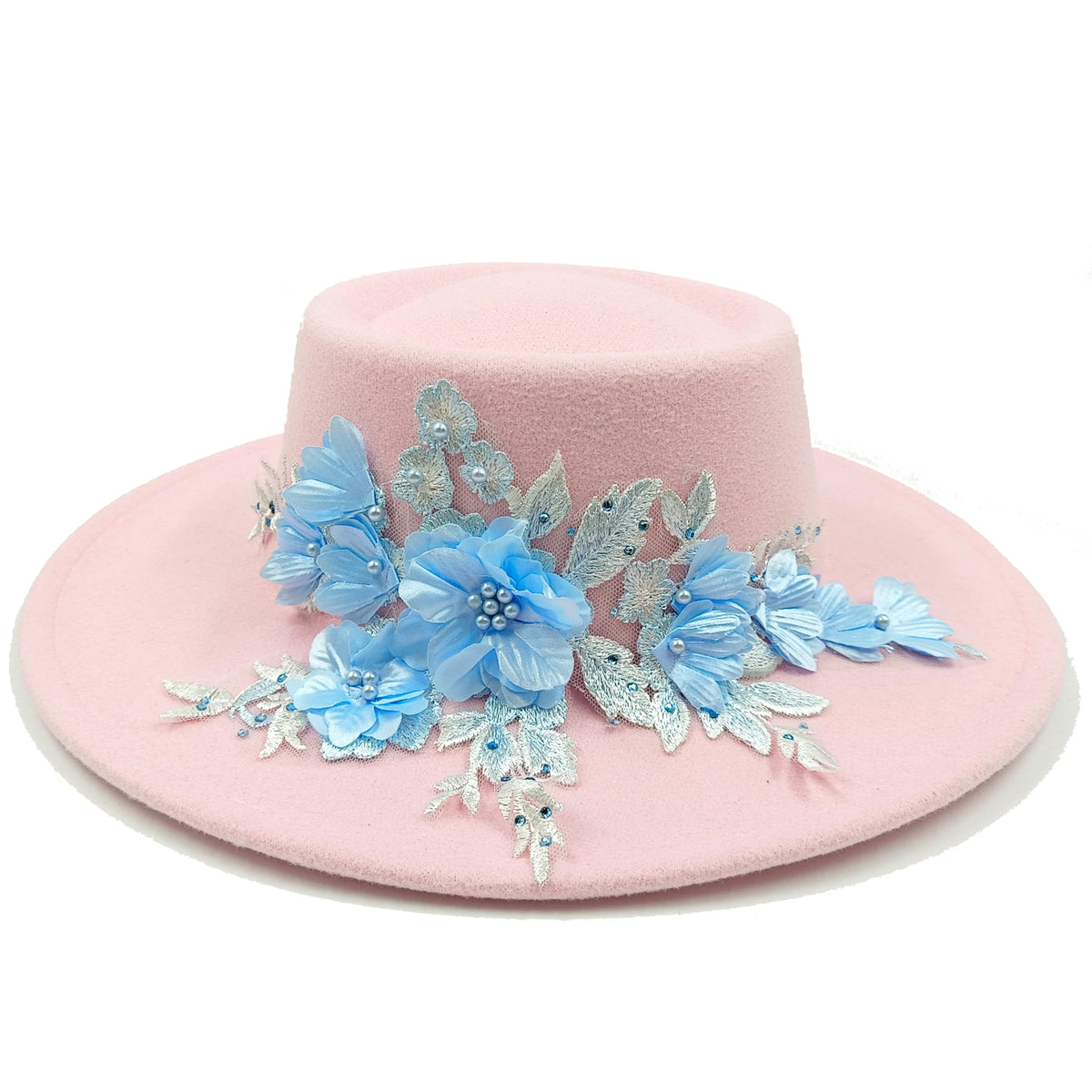 Dujardin Floral Wide Brimmed Porkpie Hat