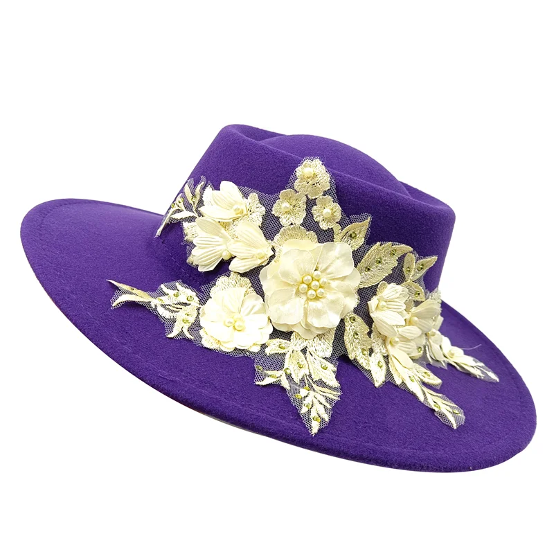 Dujardin Floral Wide Brimmed Porkpie Hat
