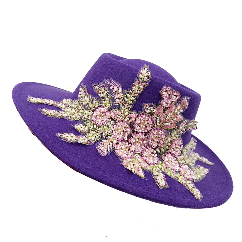 Dujardin Floral Wide Brimmed Porkpie Hat