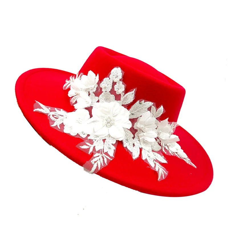 Dujardin Floral Wide Brimmed Porkpie Hat