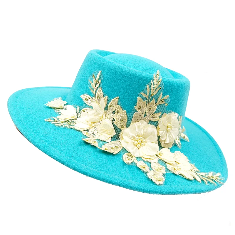 Dujardin Floral Wide Brimmed Porkpie Hat