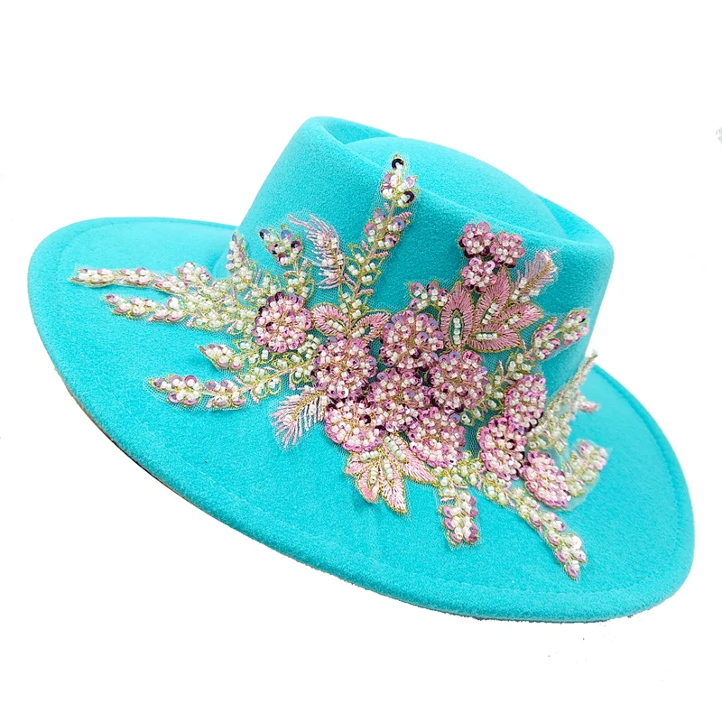 Dujardin Floral Wide Brimmed Porkpie Hat