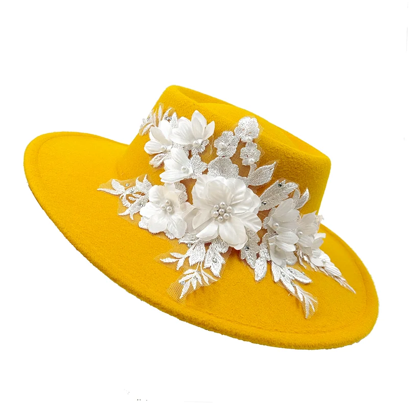 Dujardin Floral Wide Brimmed Porkpie Hat