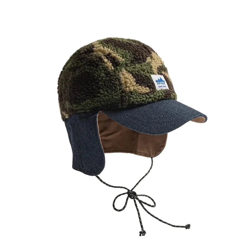 PP One Winter Wool Fur Earflaps Baseball Cap