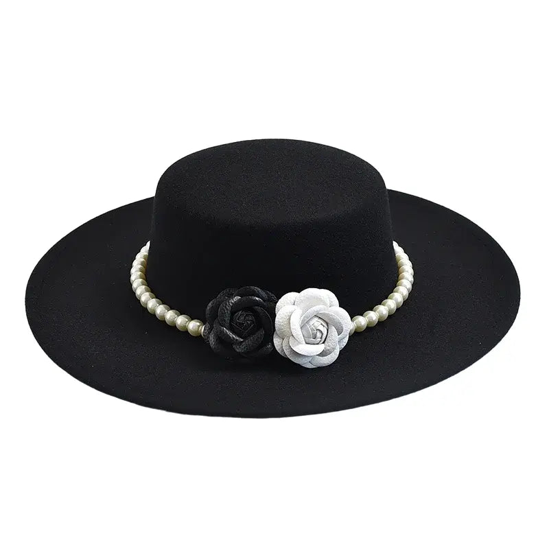 Pearls & Roses Women Wide Brim Cotton Boater Hat