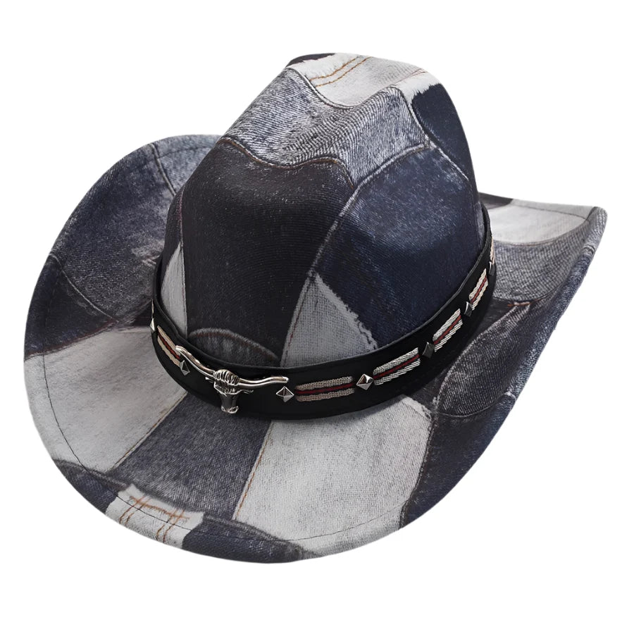 Raging Bull Patchwork Denim Cowboy Hat