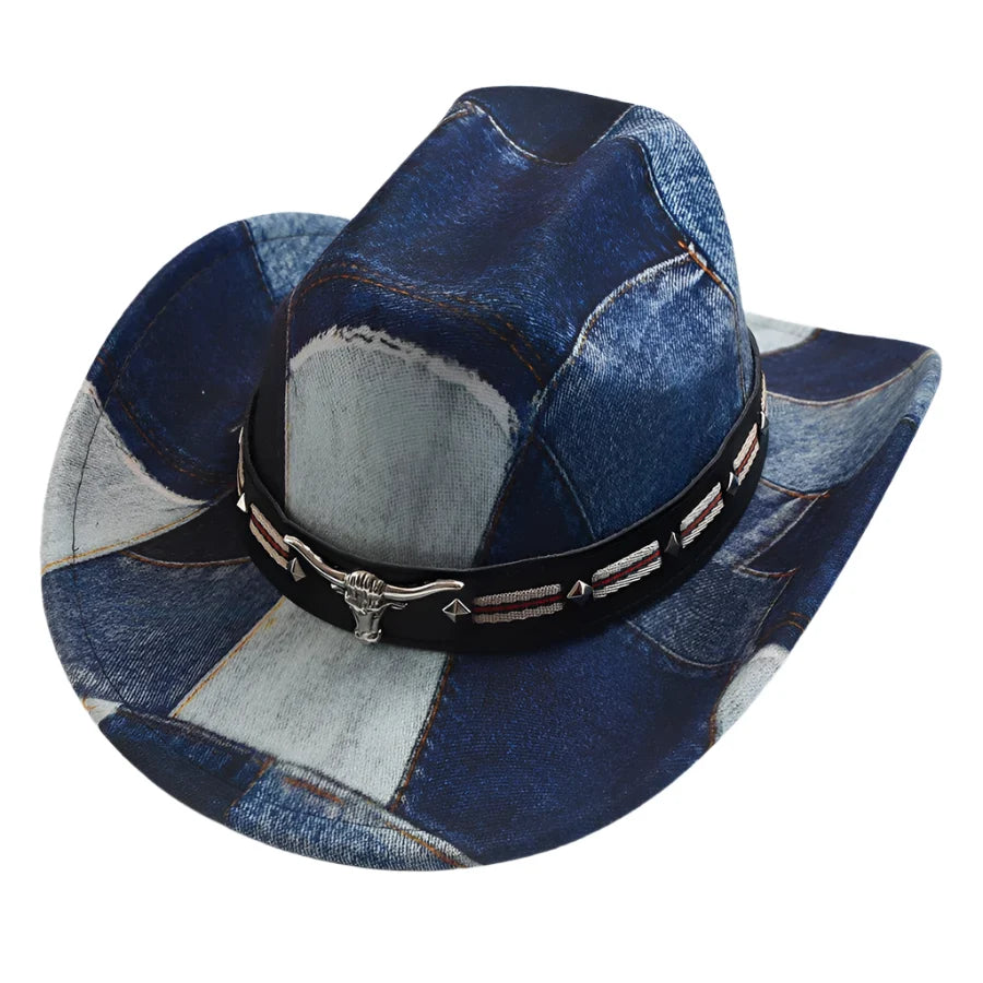 Raging Bull Patchwork Denim Cowboy Hat