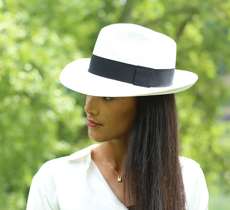 Handmade Classic 5mm Wide Straw Panama Hat - White
