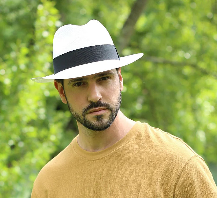 Handmade Classic 5mm Wide Straw Panama Hat - White