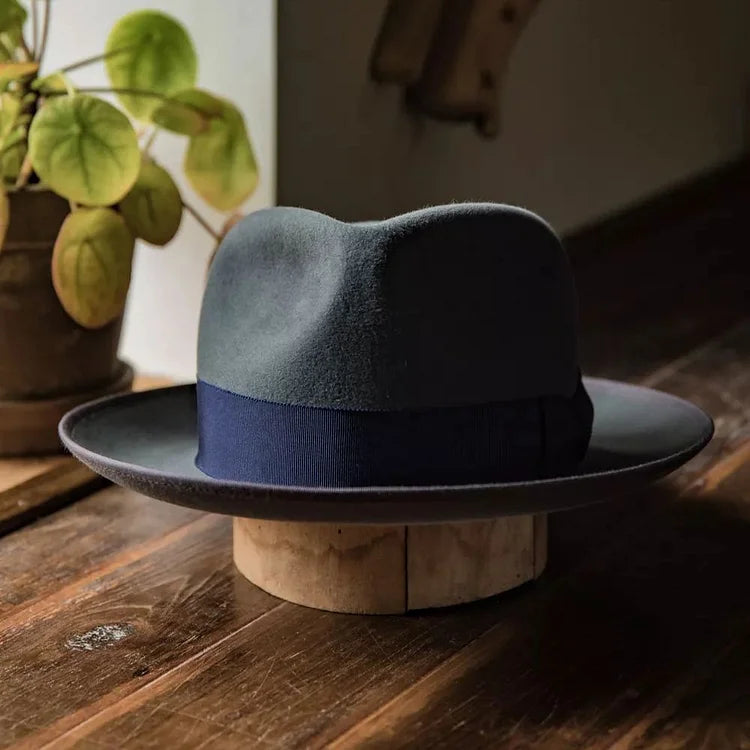Bespoke Handmade Fedora - Special hat band - Gray - navy