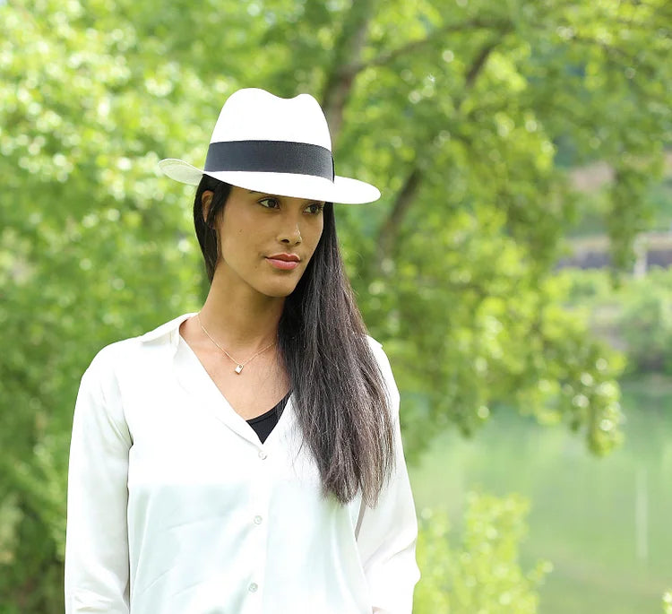 Handmade Classic 5mm Wide Straw Panama Hat - White